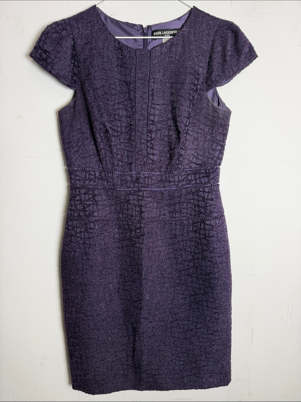 Karl Lagerfeld Deep Purple Textured Cap-Sleeve Sheath Dress